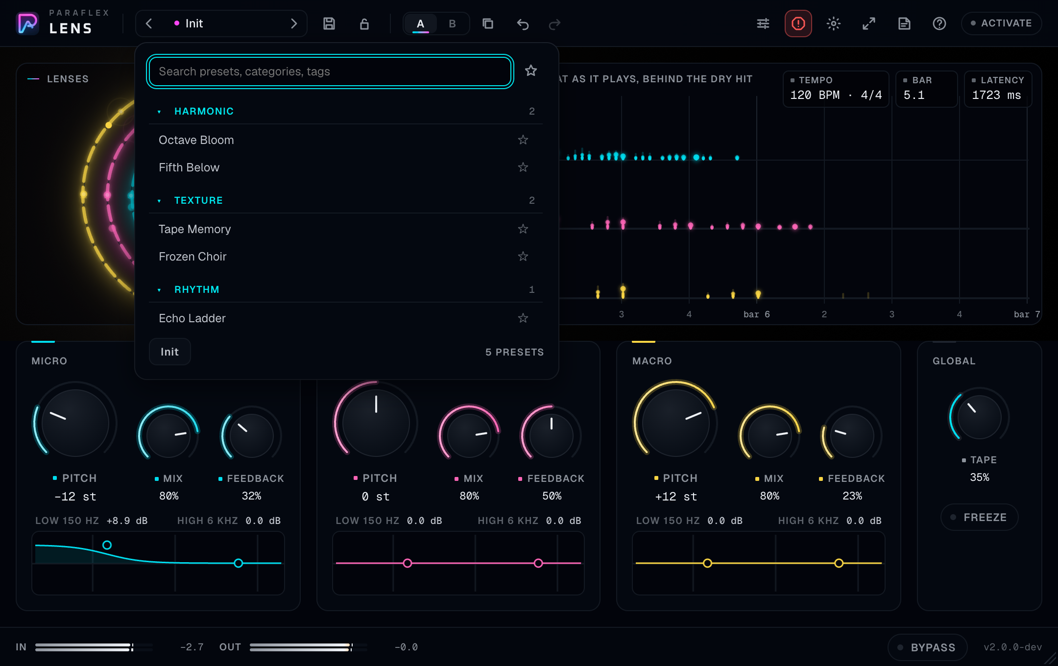The browser, search visible, the five factory presets visible across their categories.