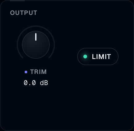 Trim knob at 0 dB and the Limit pill on.